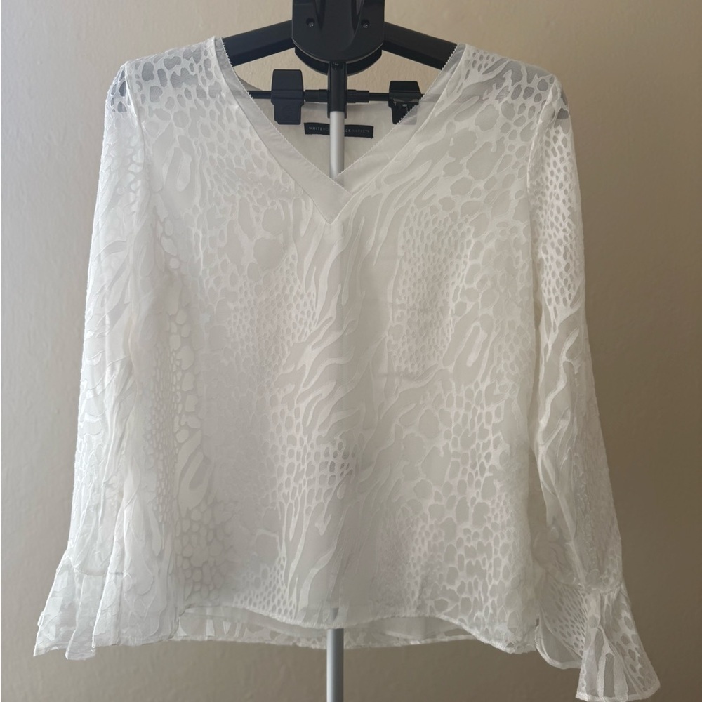 White House Black Market Textured White Blouse